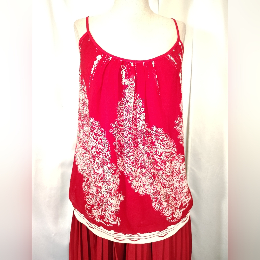Cabi Tank Top Red & White Floral, Adjustable Spaghetti Straps,S